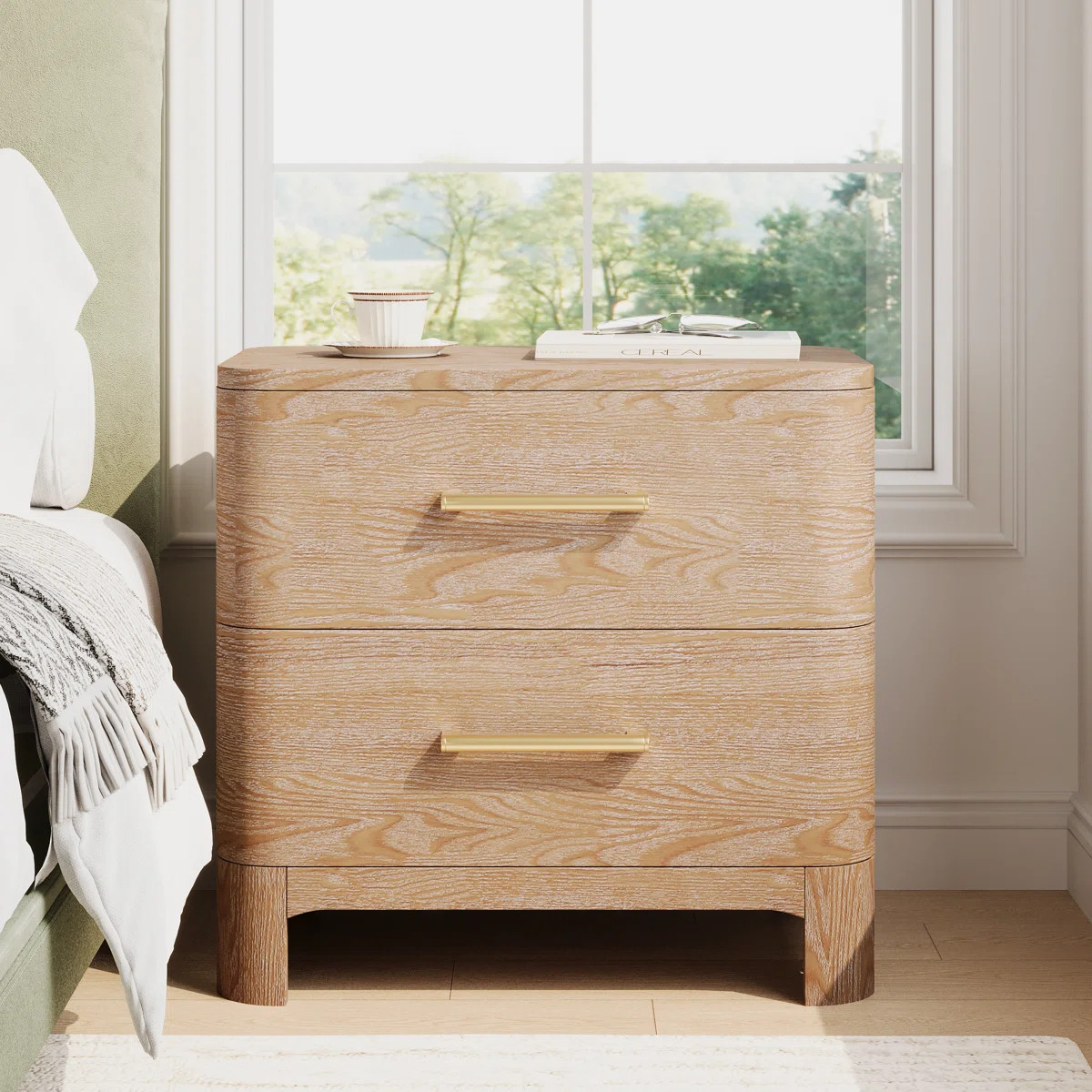 Aurelius Modern 2-Drawer Nightstand with Rounded Corners & Metal Handles | Wayfair North America