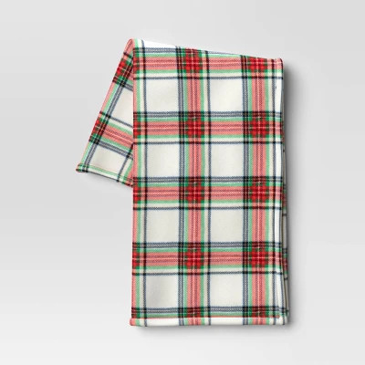 Tartan Plaid Printed Plush Throw Blanket Cream - Wondershop™ | Target