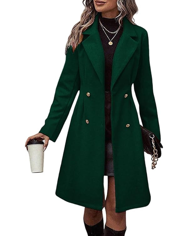 utcoco Women's Double Breasted Long Wool Pea Coat Notched Lapel Woolen Trench Overcoat | Amazon (US)