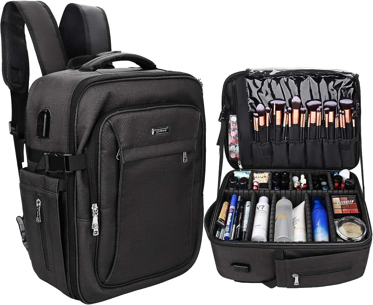 Relavel Makeup Backpack, Professional Makeup Case Extra Large Travel Train Case Organizer Makeup ... | Amazon (US)