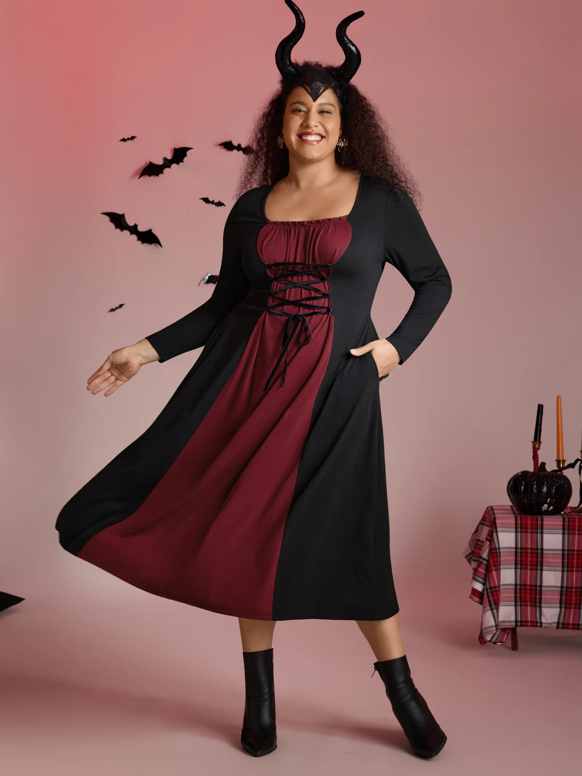 Stretchy Knit Adjustable Tie Frill Trim Midi Dress | Bloomchic