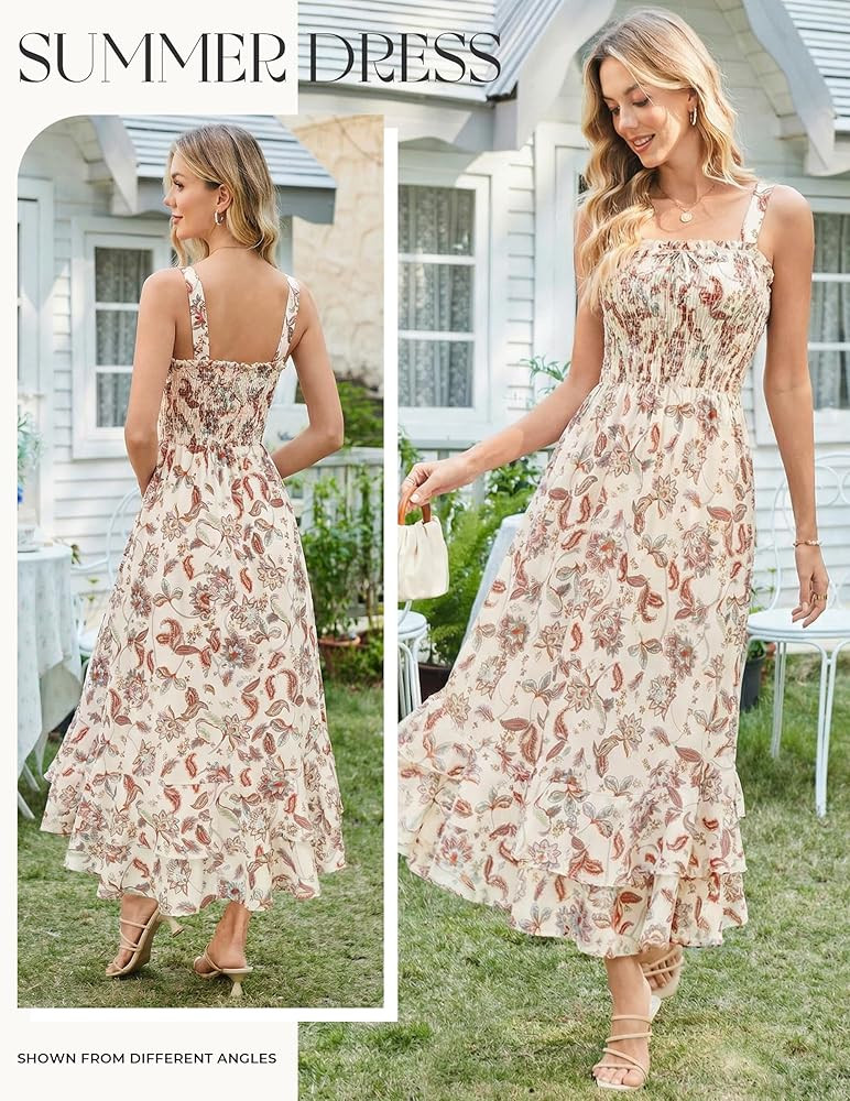 GRACE KARIN Women's 2026 Summer Floral Boho Dress Square Neck Strapped Swing A Line Sundress Beac... | Amazon (US)