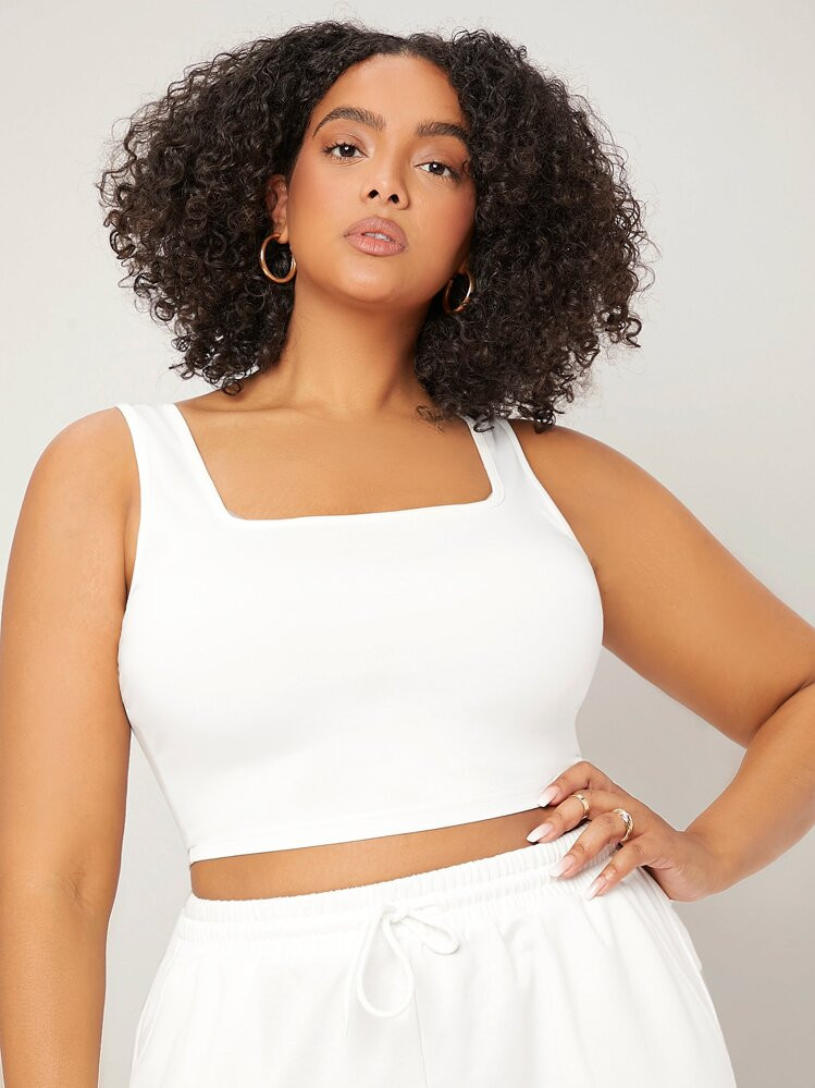 SHEIN BASICS Plus Size Women Solid Crop Tank Top/Summer | SHEIN