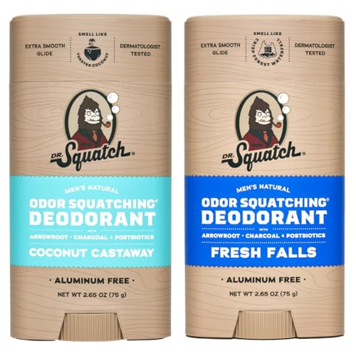 Men's Natural Deodorant - Aluminum-Free Deodorant from Dr. Squatch - Natural Deodorizer - made w/postbiotics & charcoal - Deodorant for Men - Smell fresh with Coconut Castaway and Fresh Falls (2 Pk) | Amazon (US)
