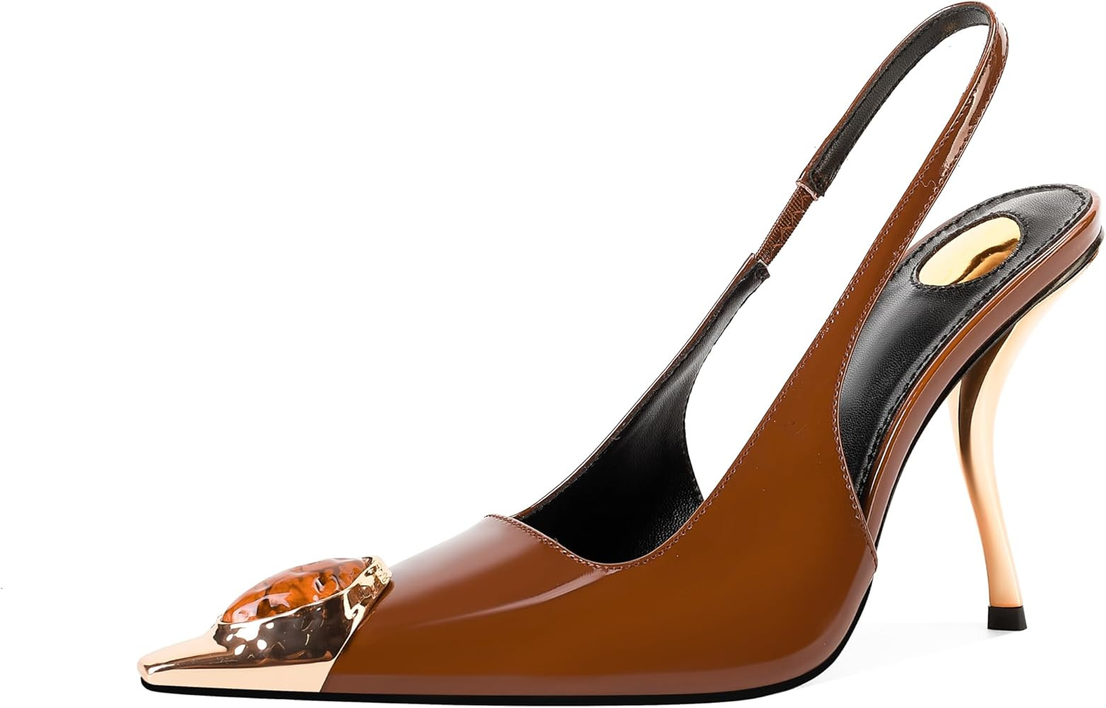 Women's Slingback Stiletto High Heels Crystal Metallic Closed Pointed Toe Pumps Patent Leather Sl... | Amazon (US)