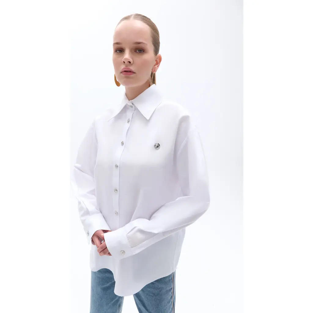Nocturne Oversized Button-Up Shirt in White at Nordstrom, Size Small | Nordstrom