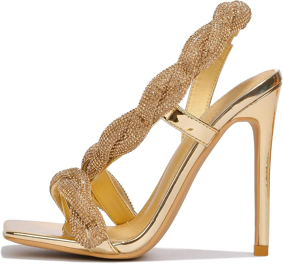 Cape Robbin Tuwe Women's Stiletto Heeled Dress Sandals, Square Toe High Heels with Rhinstones | Amazon (US)