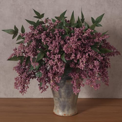 Juxdp 6 Pcs Artificial Nandina Berry Stem for Vase - 17" Realistic Faux Berry Spray, Fake Plant Branches with Stems for DIY Bouquet, Shower, Farmhouse, Mantel, Home Decor (Dusty Plum) | Amazon (US)