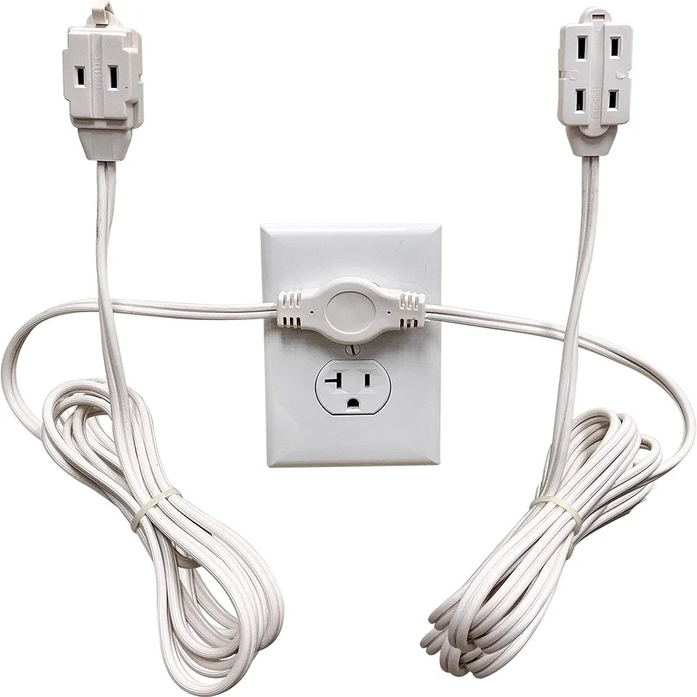 Twin Extension Cord Power Strip - 18 Foot Cord - 9 feet on Each Side - Flat Head (Wall Hugger) Ou... | Amazon (US)