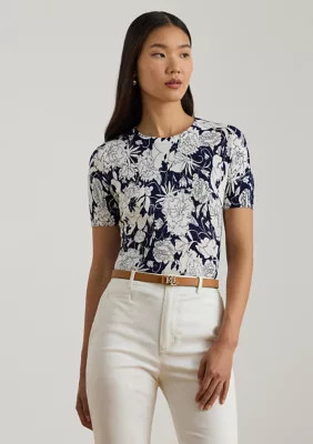 Lauren Ralph Lauren Women's Petite Floral Cotton-Blend Short-Sleeve Sweater | Belk
