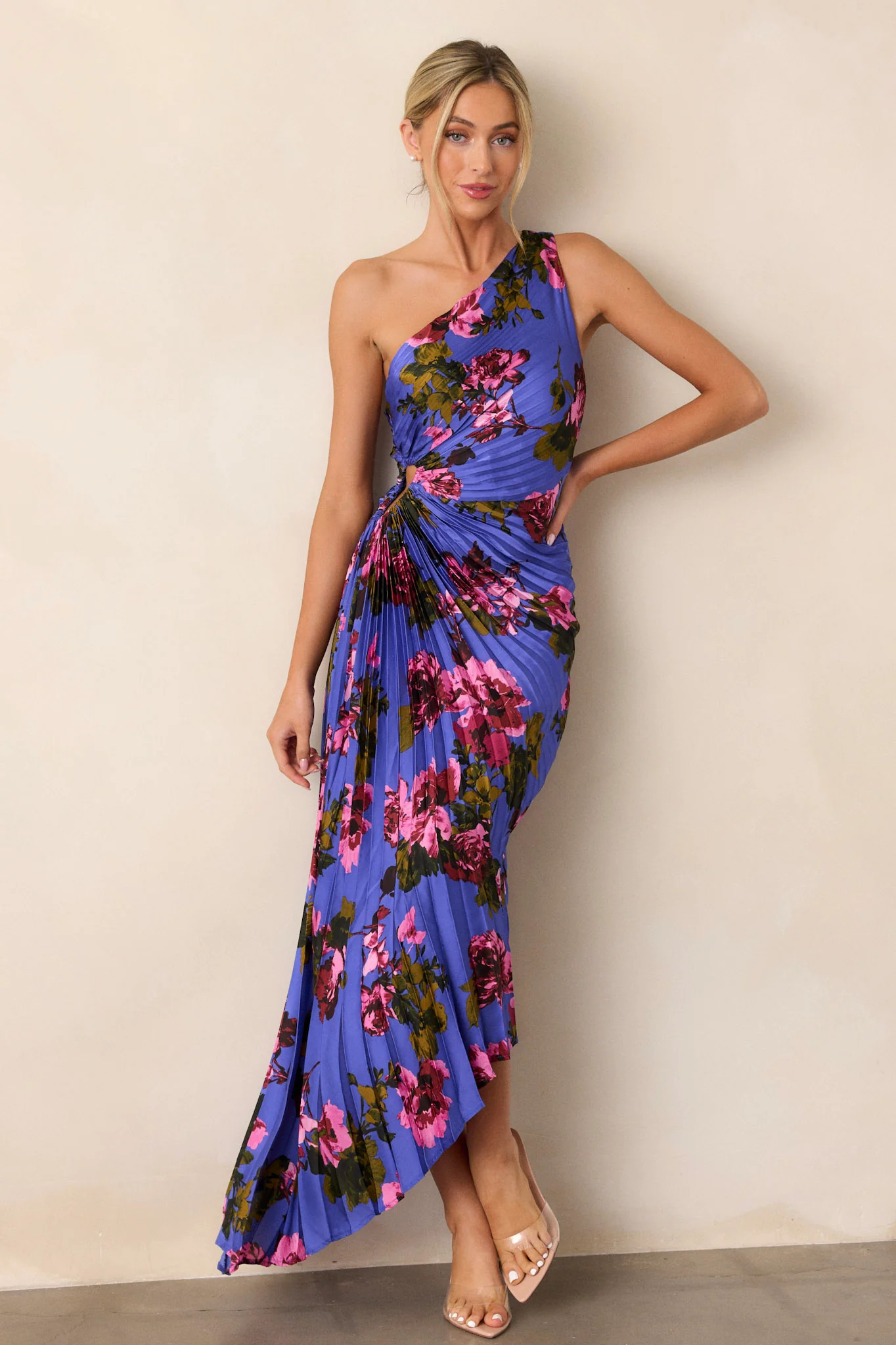 Poetic Charm Violet Floral Asymmetric One Shoulder Maxi Dress | Red Dress