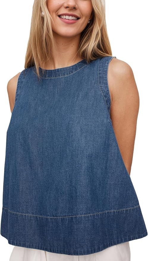 Xiaoxuemeng Women's Denim Tank Top Sleeveless Crewneck Loose Fit Jean Vests | Y2K Cotton Tank Top... | Amazon (US)