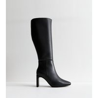 Women's Black Leather-Look Zipped Knee High Boots Vegan New Look | New Look (UK)