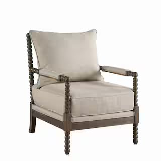 Beige and Brown Cushioned Back Fabric Upholstered Spindle Accent Chair | The Home Depot