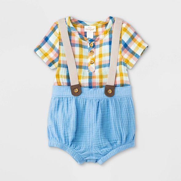 Baby Boys' Plaid Gauze Top & Bottom Set - Cat & Jack™ Blue | Target