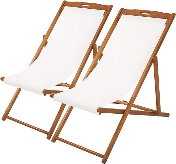 Beach Sling Chair Set Patio Lounge Chair Patio Furniture Outdoor Reclining Beach Chair Wooden Fol... | Amazon (US)