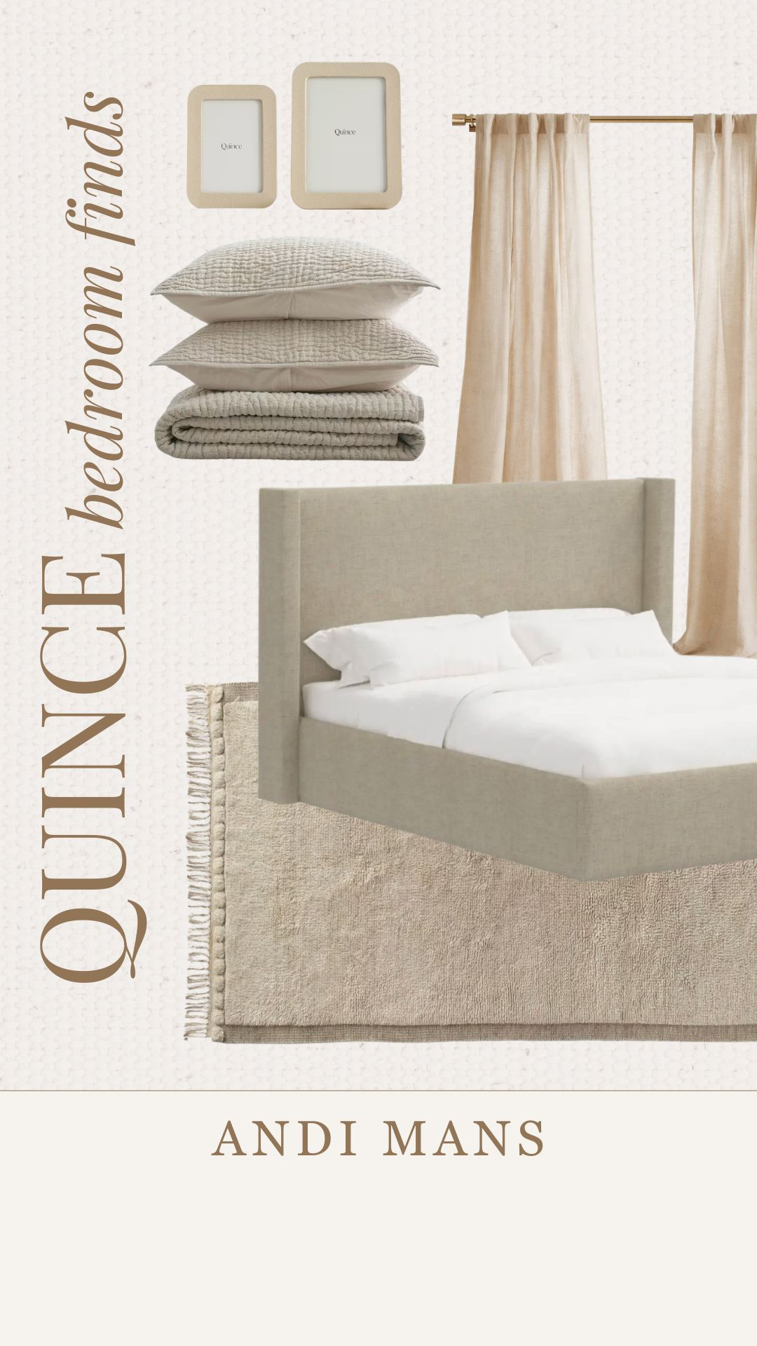 Quince bedroom finds! I love this upholstered bed and neutral rug for a spring bedroom refresh. 

 #LTKSeasonal #LTKOver40 #LTKHome
