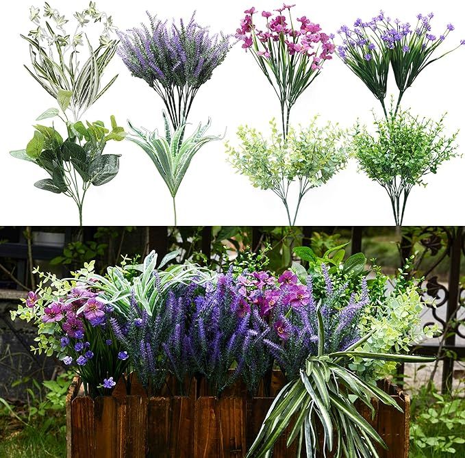 PARTY JOY 18 Bunches Fake Plants Outdoor, Fake Bushes UV Resistant Artificial Lavender Flowers Gr... | Amazon (US)