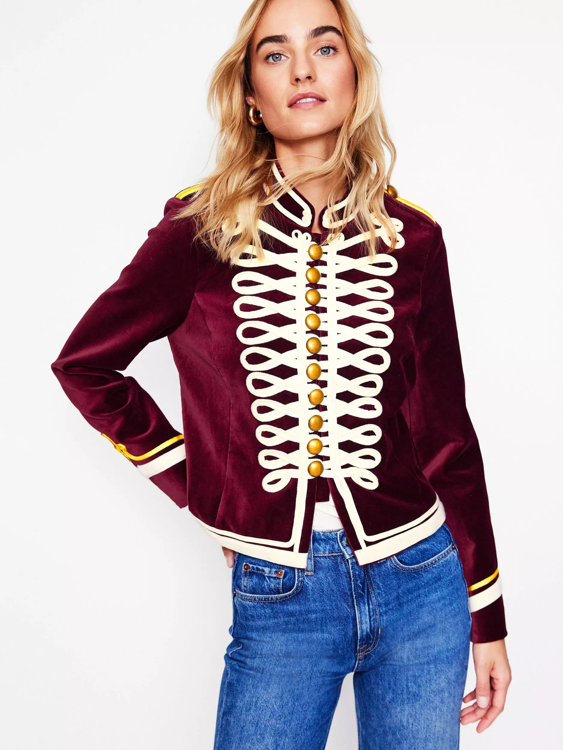 BodenMilitary Velvet Blazer, Cabernet | John Lewis (UK)