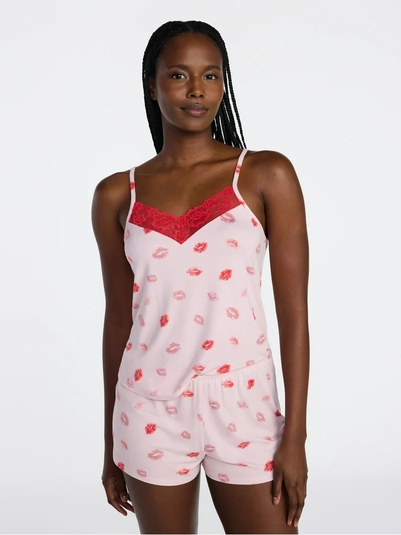 Joyspun Women’s Dreamy Soft Collection Lace Trim Knit Cami and Shorts Set, Sizes XS-3X | Walmart (US)