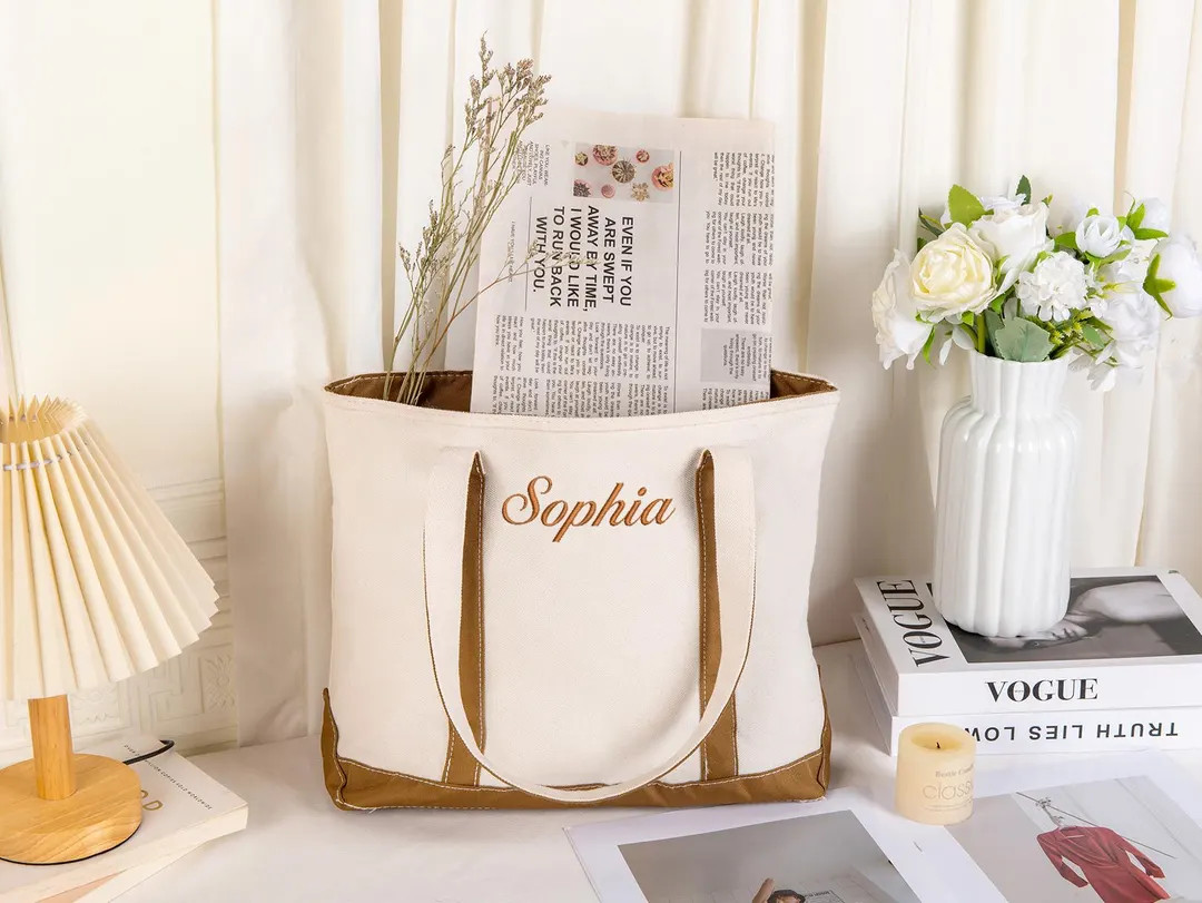 Custom Canvas Tote Bag, Personalised Tote Bag, Name Tote Bag, Bridesmaid Gift Bag, Embroidered Wi... | Etsy (US)