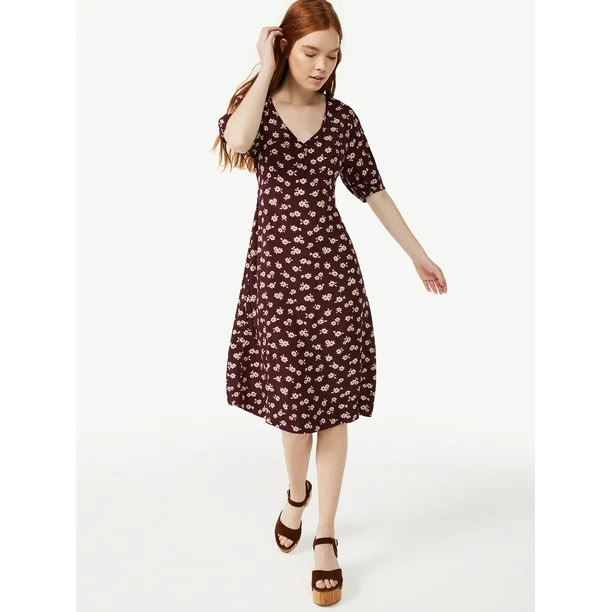 Free Assembly Women's V-Neck Midi Dress | Walmart (US)
