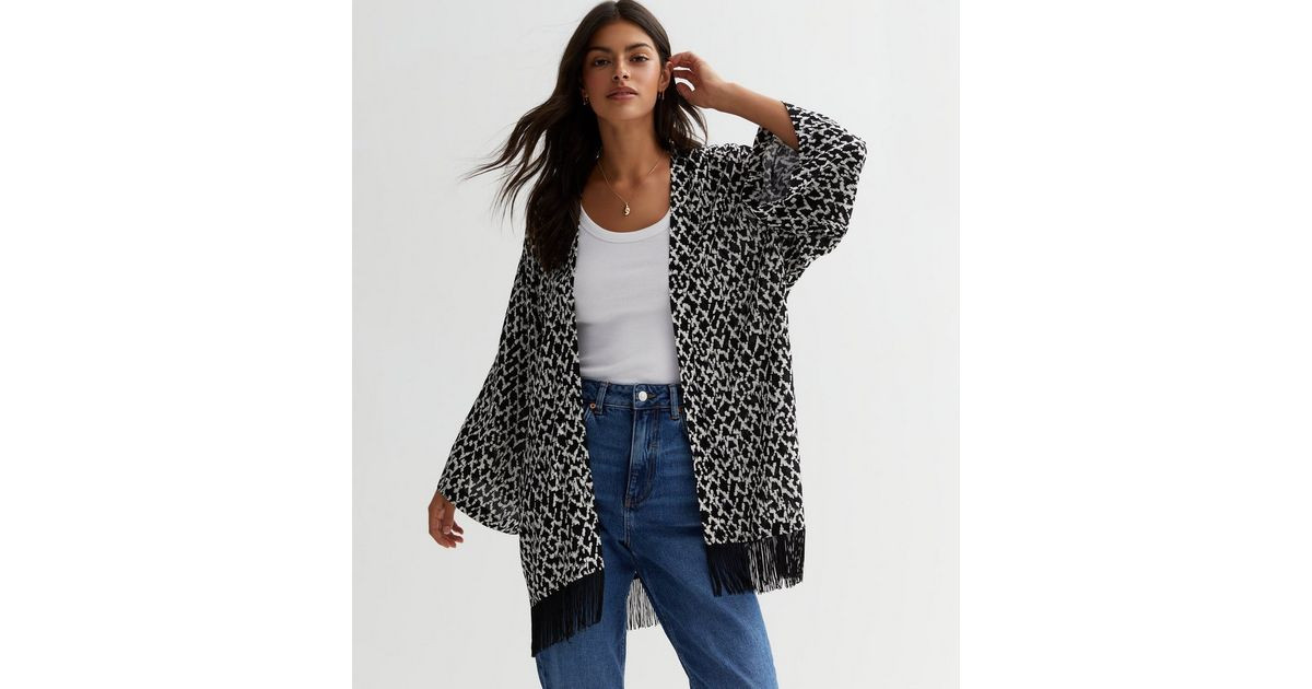 Black Abstract Fringe Kimono
						
						Add to Saved Items
						Remove from Saved Items | New Look (UK)