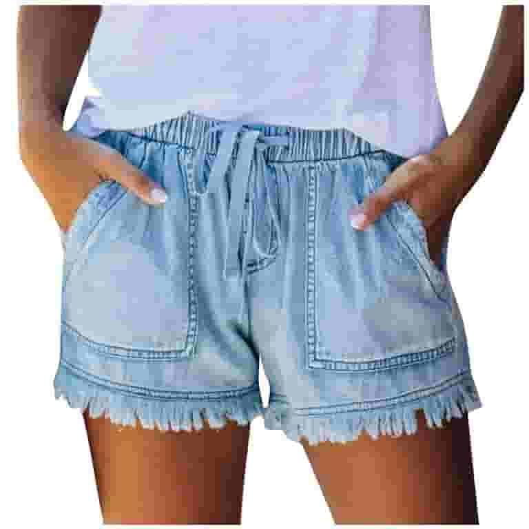 Npasoilc Shorts for Women Summer High Waisted Elastic Waistline Drawstring Frayed Fringe Hem Jean... | Walmart (US)