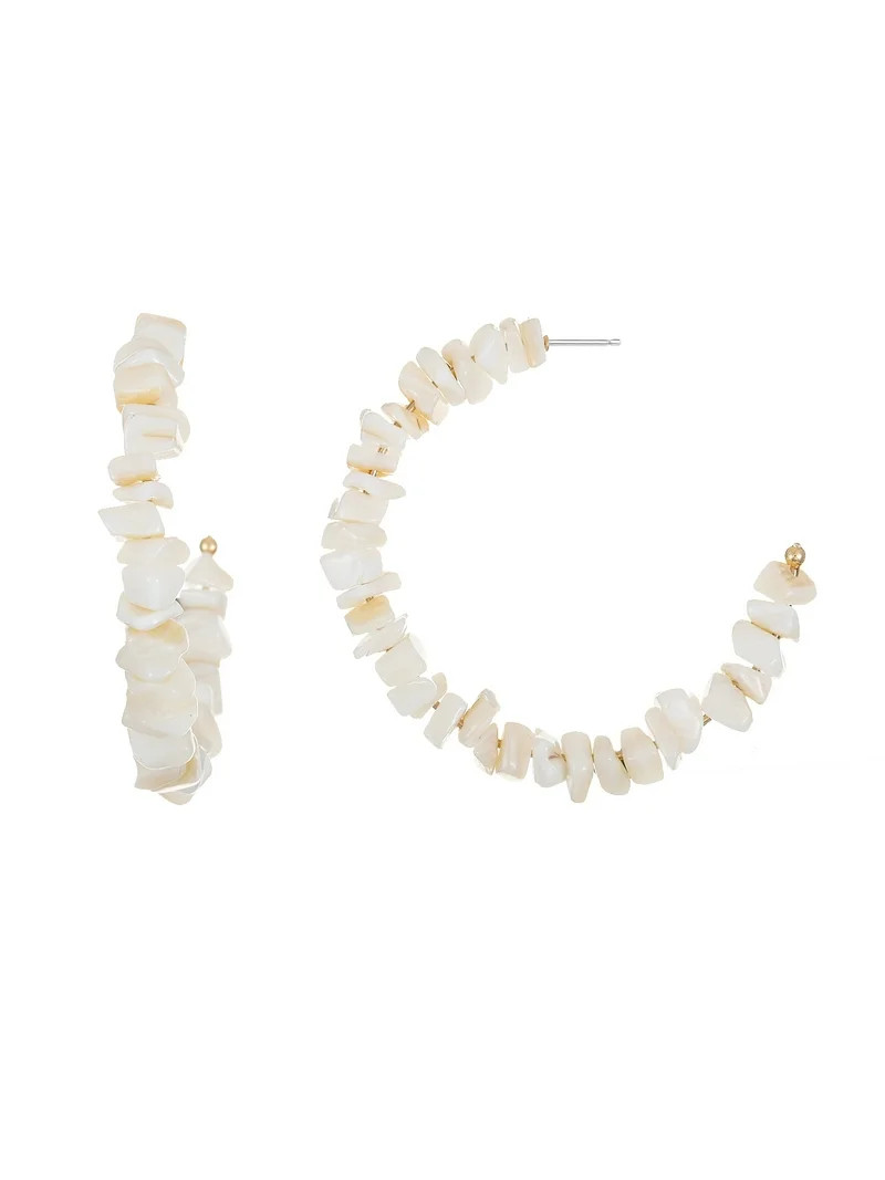 Time and Tru Mother-of-Pearl Stone Hoop Earring, 1 Pair | Walmart (US)