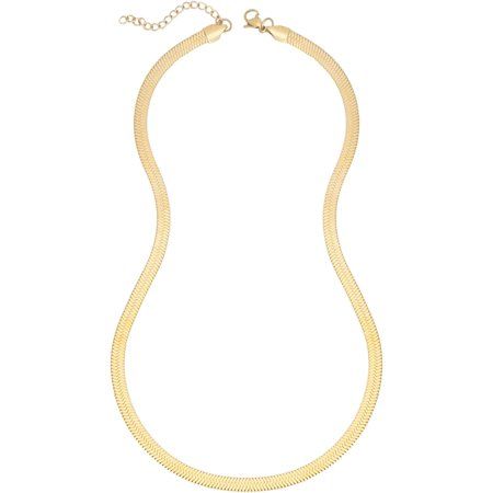 18K Plated Gold Flat Snake Chain Necklace for Women Gold Herringbone Choker Necklace （5MM，14 16 18 2 | Walmart (US)