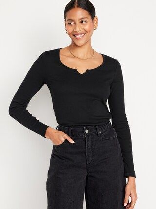 Fitted Long-Sleeve Rib-Knit T-Shirt for Women | Old Navy (US)