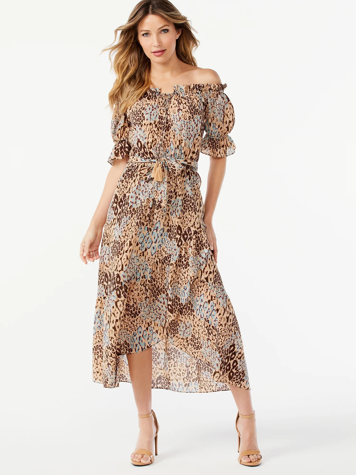 Sofia Jeans by Sofia Vergara Women's Faux Wrap Midi Dress with Convertible Neckline | Walmart (US)