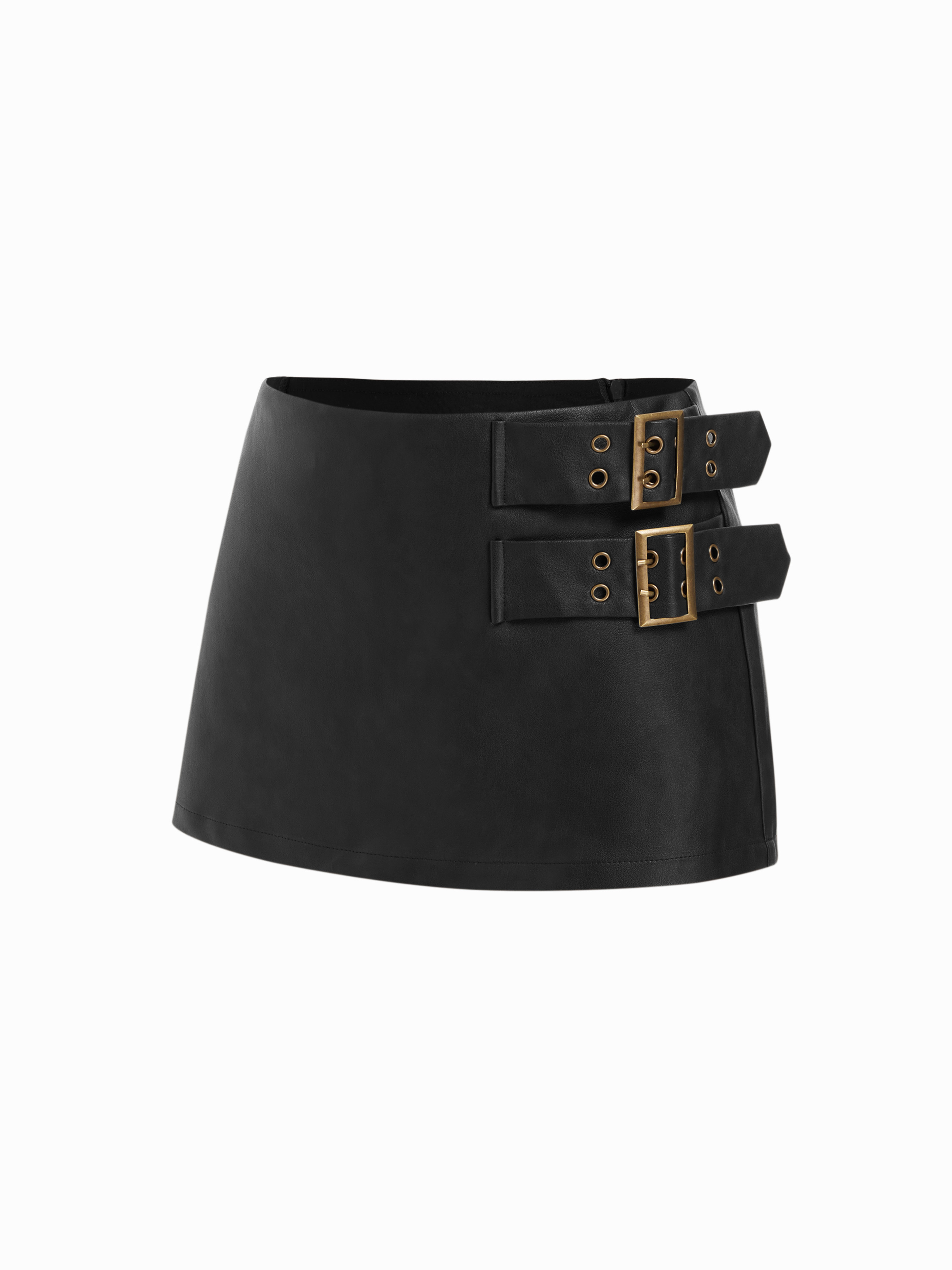 Faux Leather Faux Leather Mid Rise Belted A-line Mini Skort For Daily Casual | Cider