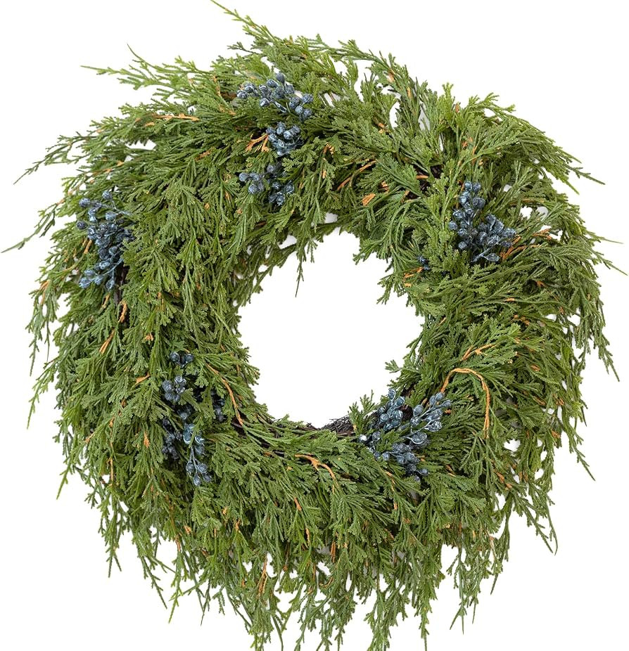 16" Spring Wreaths for Front Door, Artificial Greenery Wreath with Blueberry, Green Norfolk Pine ... | Amazon (US)