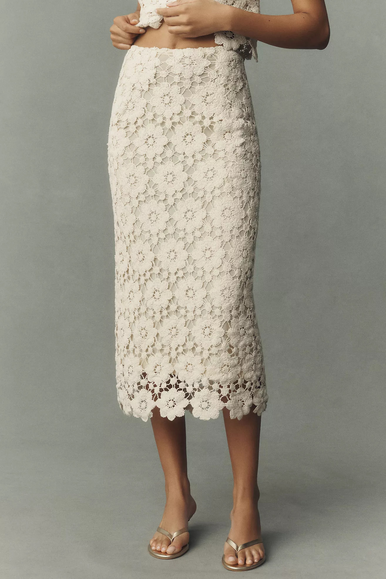 Bardot Veneta Cotton Crochet Midi Skirt | Anthropologie (US)