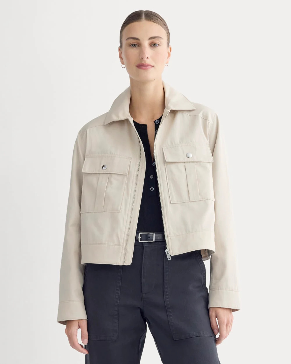 Everlane Cropped Utility Jacket | Peyote | L | Cotton | Everlane