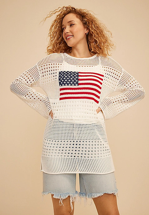 Americana Flag Mixed Stitch Tunic Sweater | Maurices