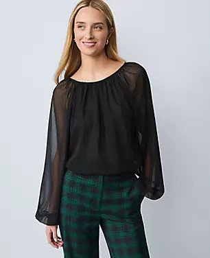 Shirred Crew Neck Blouse | Ann Taylor