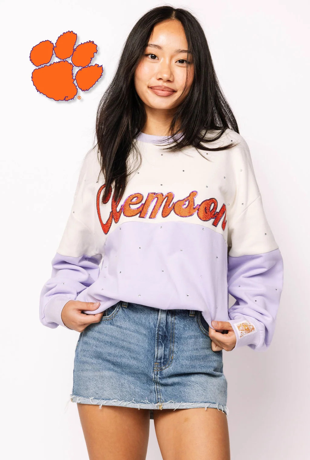Licensed Clemson Pastel Two Tone Sweatshirt | Queen of Sparkles