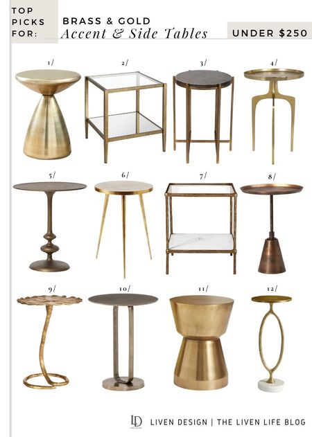 Brass side table. Gold side table. Accent table. End table. Nightstand. Antique brass table. Glass side table. Living room. Pedestal table. Martini table. Modern accent table. 

#LTKSeasonal #LTKHome #LTKStyleTip