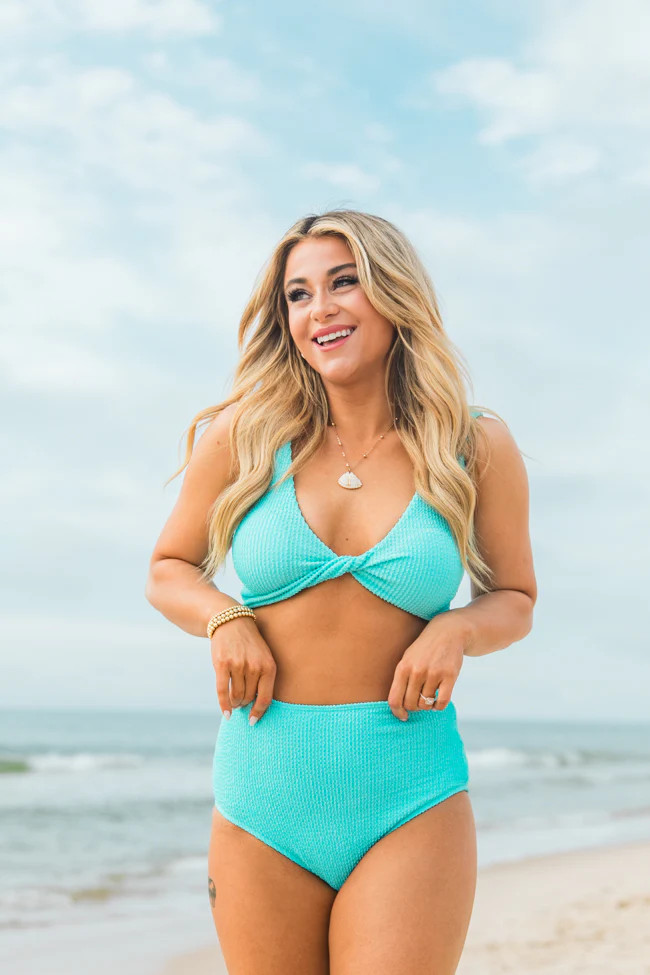It's My Moment Blue Twist Front Swimsuit Top | Pink Lily