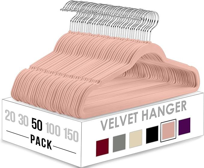 Utopia Home Premium Velvet Hangers 50 Pack - Non-Slip Clothes Hangers - Pink Hangers - Suit Hange... | Amazon (US)