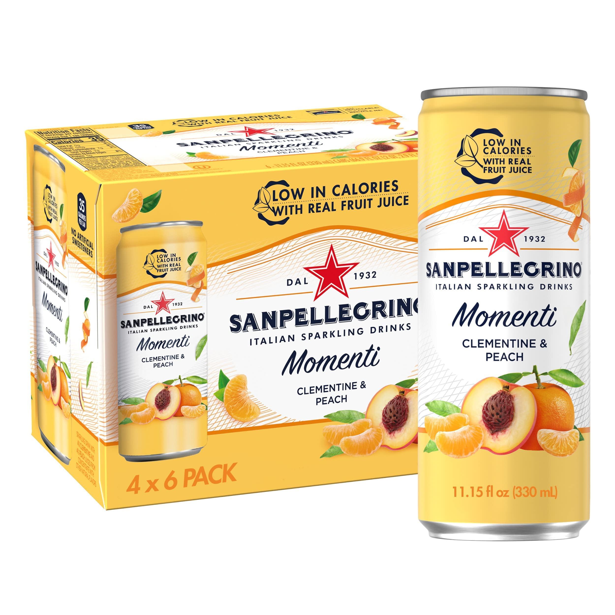 Sanpellegrino Momenti Clementine and Peach Flavored Sparkling Drink, 11.15 Fl Oz (Pack of 24) | Amazon (US)