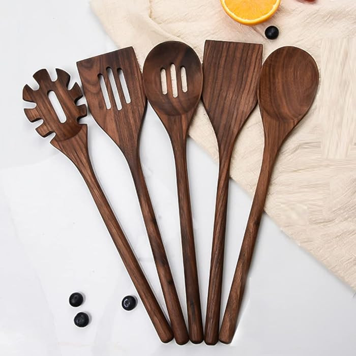 Black Walnut Wooden Cooking Utensils Set, 5 PCS - Handmade Non-stick Spatula, Slotted Spatula, So... | Amazon (US)