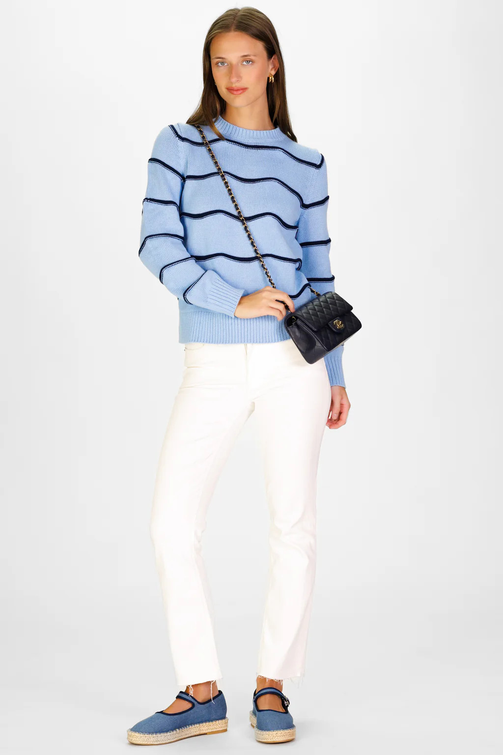 Scallop Stripe Sweater in Light Blue and Navy | Duffield Lane