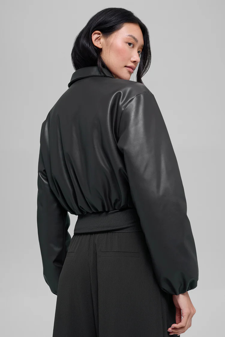 Faux Leather Cropped Premier Bomber | Alo Yoga (US)