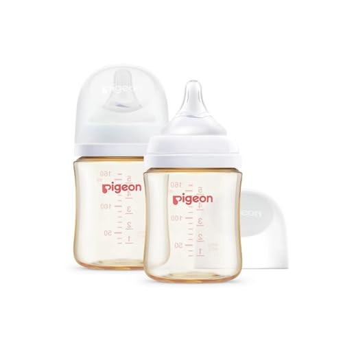 Pigeon PPSU Nursing Baby Bottle Wide Neck, Anti-Colic, Streamlined Body, Natural Feel, Easy to Clean, 5 Oz (Pack of 2), Includes 2pcs SS Nipples (0m+) | Amazon (US)