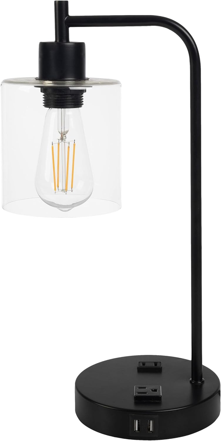 Lavish Home Table Lamp - Industrial Lamp with USB Charge Ports, Touch Control, and Edison Bulb - ... | Amazon (US)