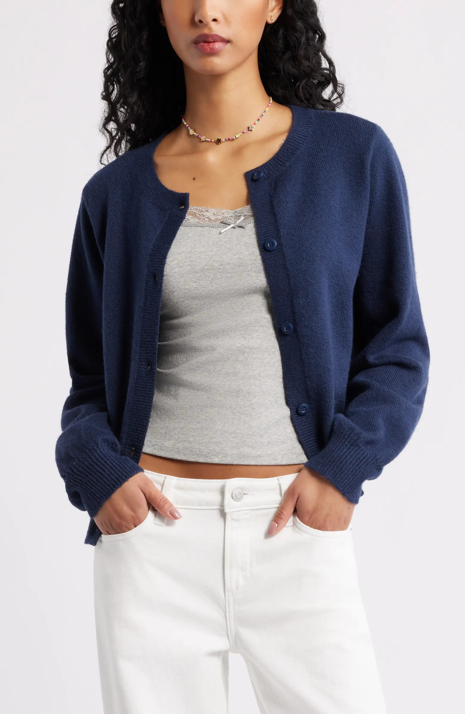 Crewneck Cotton Blend Cardigan | Nordstrom