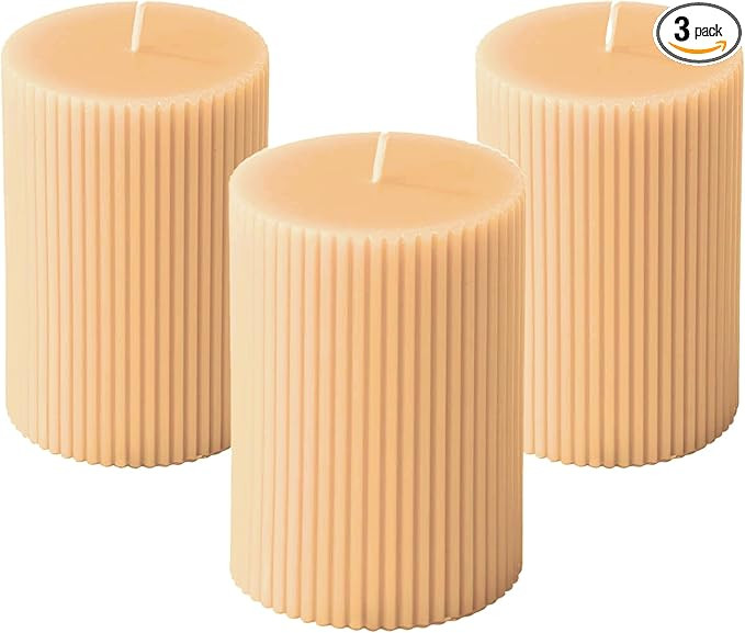 Ribbed Pillar Candles Champagne Yellow Unscented, 2.75x4 Inches Textured Pillar Candles Handmade,... | Amazon (US)